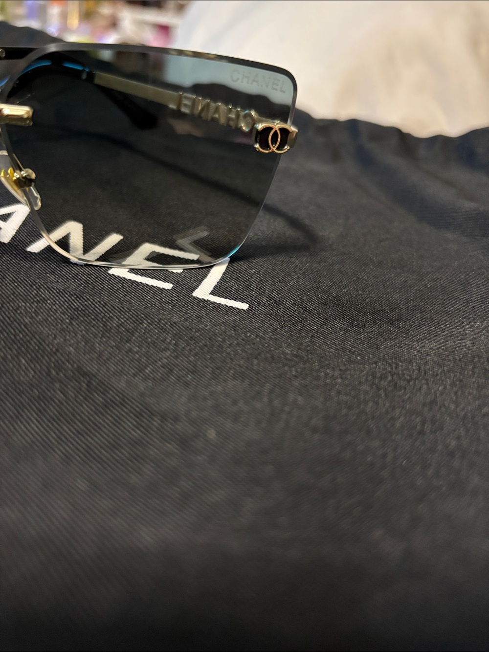 CHANEL Rimless Sunglasses Black and Gold Accents - Picture 6 of 6